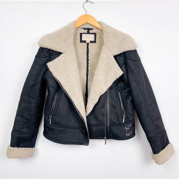 Xhilaration Jackets & Blazers - Black Faux Leather Sherpa Bomber Jacket